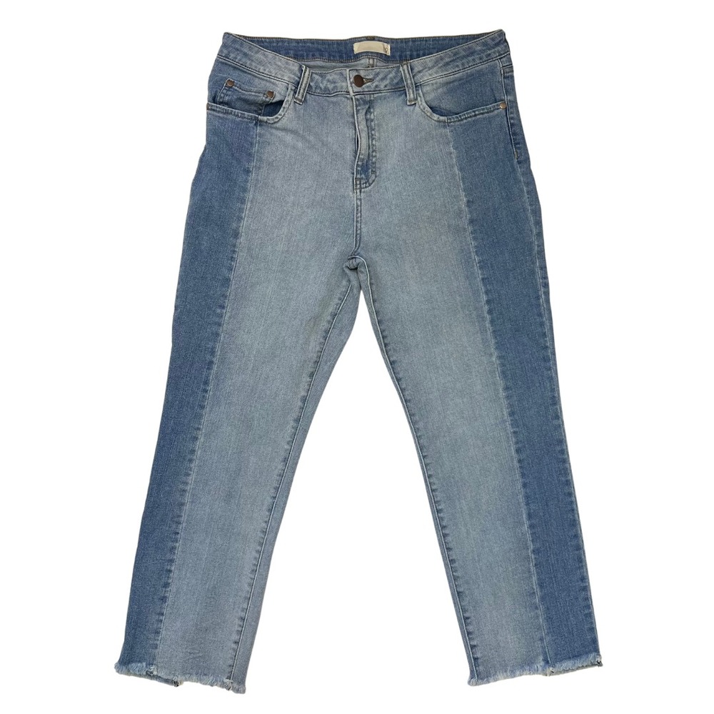 BP Womens Mid Rise Straight Crop Raw Hem Jeans Light &‎ Med Washed Pockets Sz 32